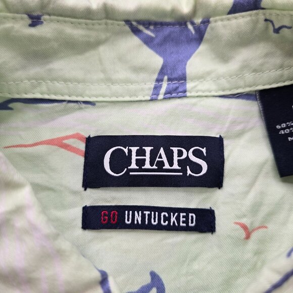 Chaps Shirt Mens Medium Light Green Go Untucked Summer Beach Casual Palm Trees - Picture 7 of 9